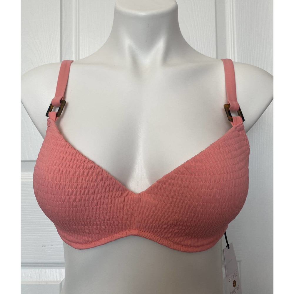 Shade & Shore Light Lift Smocked Bikini Top Flamingo Pink 34C Adjustable